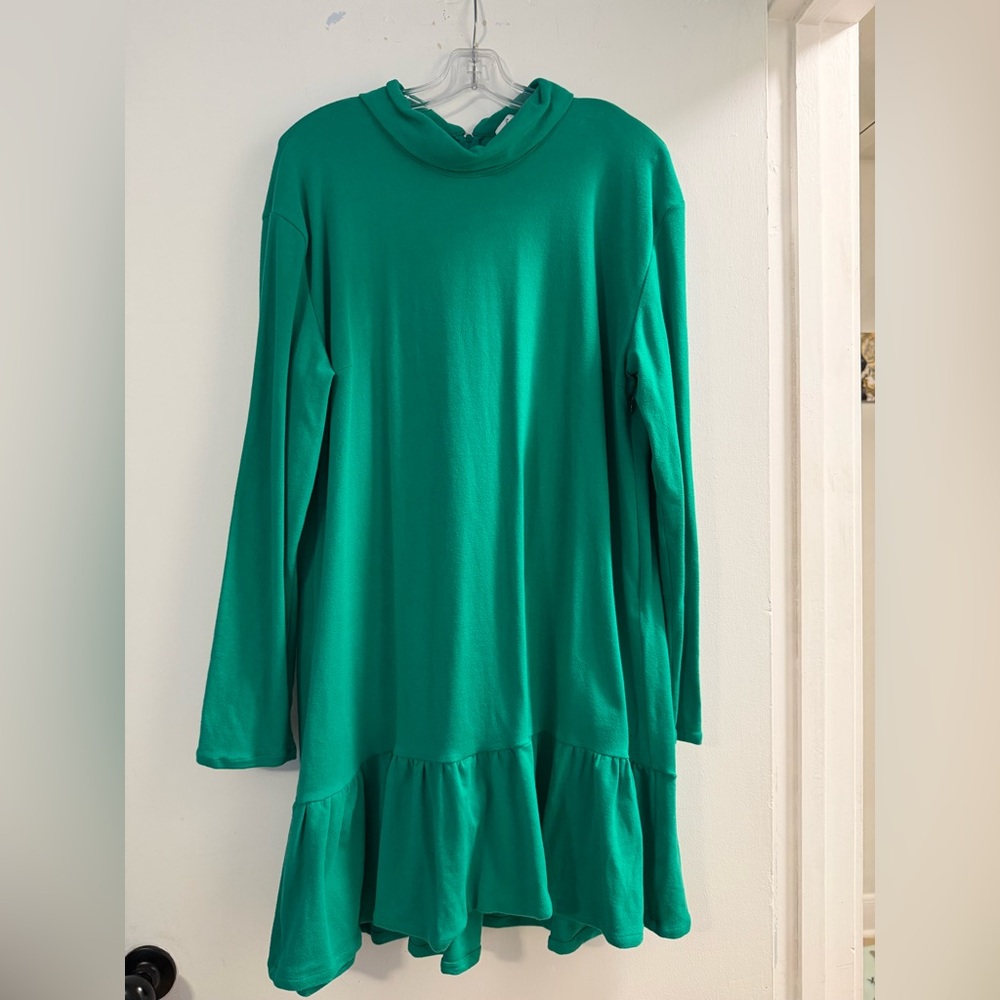 BURU Green Long Sleeve Ruffle Hem Dress, 1X